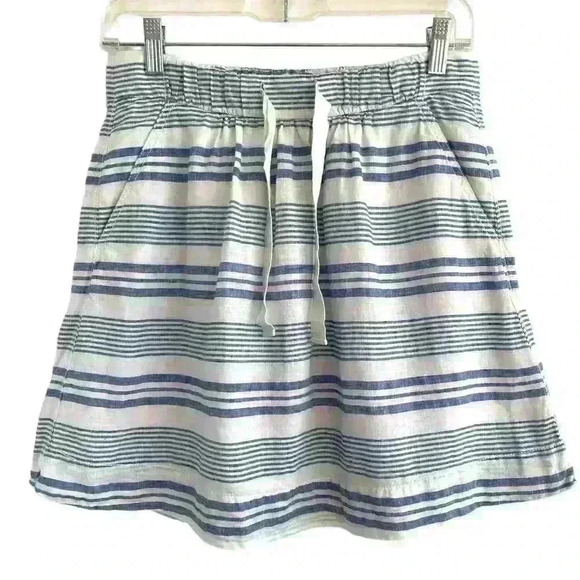 J Crew Wmns Sz 0 Boardwalk Linen Skirt Blue White Stripe A-line Casual Summer - Picture 2 of 15